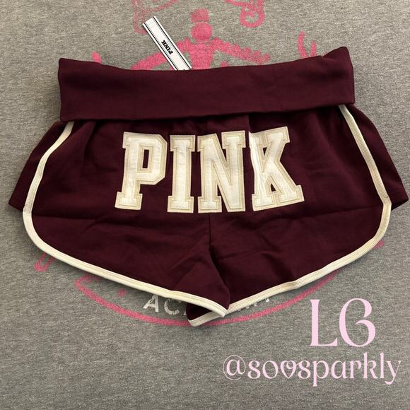 Victoria’s Secret PINK Ivy Terry Foldover Oversized Shorts in Wild Rose Maroon - Picture 1 of 5